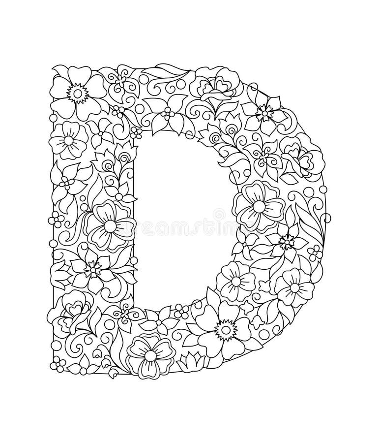 Capital Letter D Patterned with Abstract Flowers Stock Vector ...