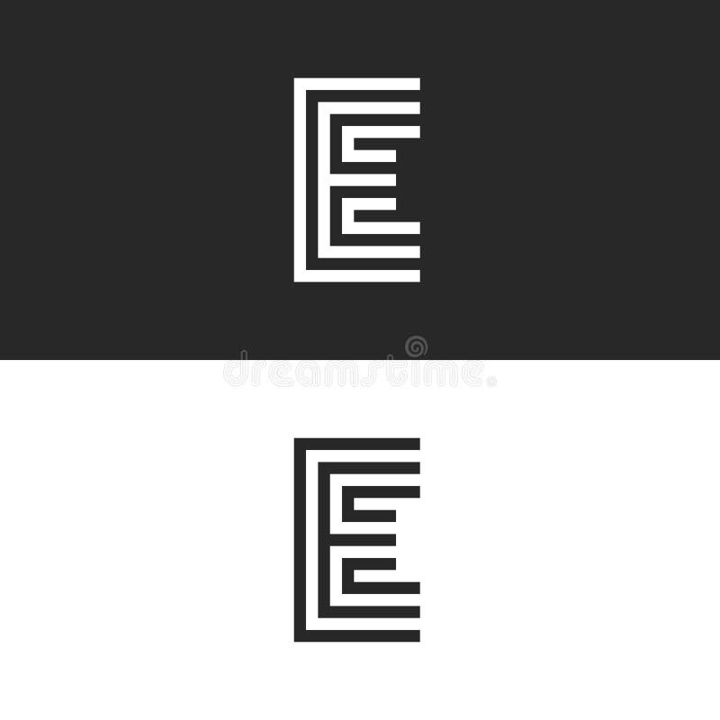 Capital Letter E logo monogram, identity mark simple shape for business card, black and white linear typography design element