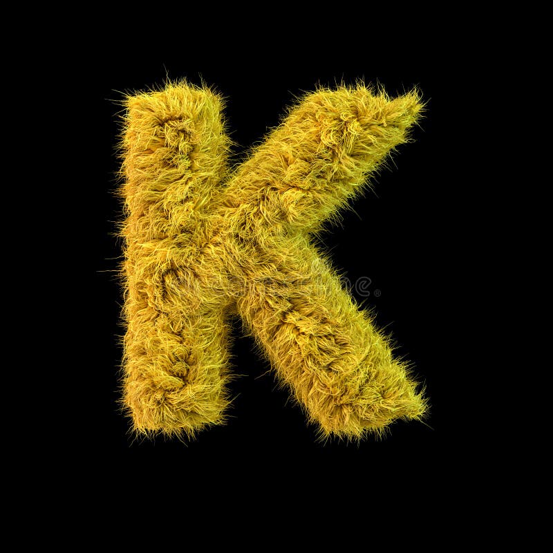 Capital Letter K. Uppercase. Yellow Fluffy Font on Black Background ...