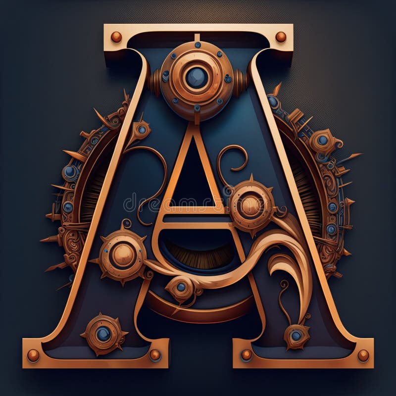 Capital Letter a, Steampunk Alphabet in Bronze Metal and Navy Blue, AI ...