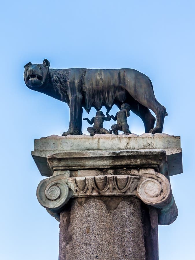 The Capitoline Wolf: Statue Of The She-wolf Suckling Romulus And Stock ...