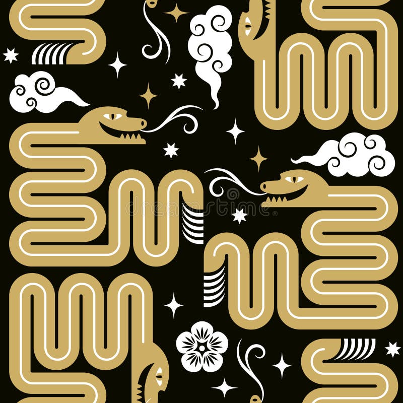 Capodanno cinese felice 2025. anno del serpente. pattern senza saldatura in stilo geometrico minimalista royalty illustrazione gratis