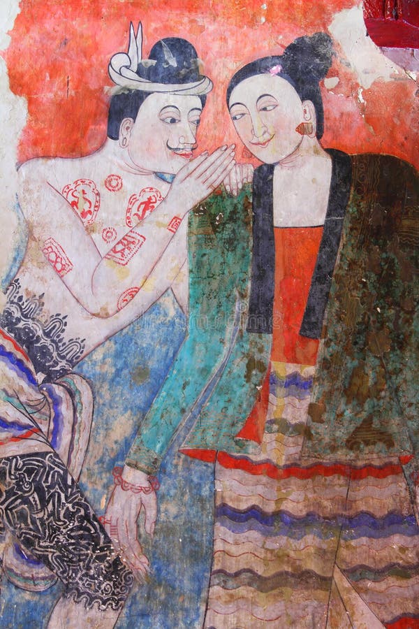 Capolavoro di arte tailandese tradizionale della pittura di stile fotografia stock libera da diritti Capolavoro di arte tailandese tradizionale della pittura di stile fotografia stock libera da diritti