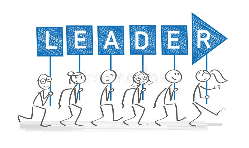 Stick figures holding posters with the word LEADER. Vector banner with the text sorry. Stick figures holding posters with the word LEADER. Vector banner with the text sorry