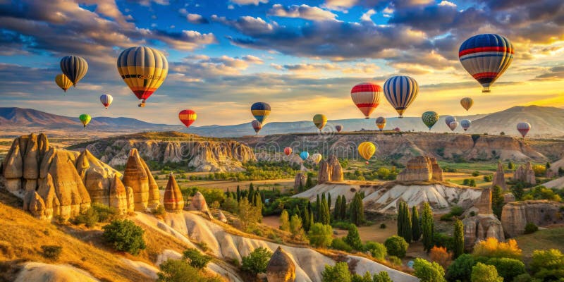 Cappadocia sunrise une symphonie colorée de montgolfières qui s'envolent au-dessus des cheminées de fées illustration libre de droits