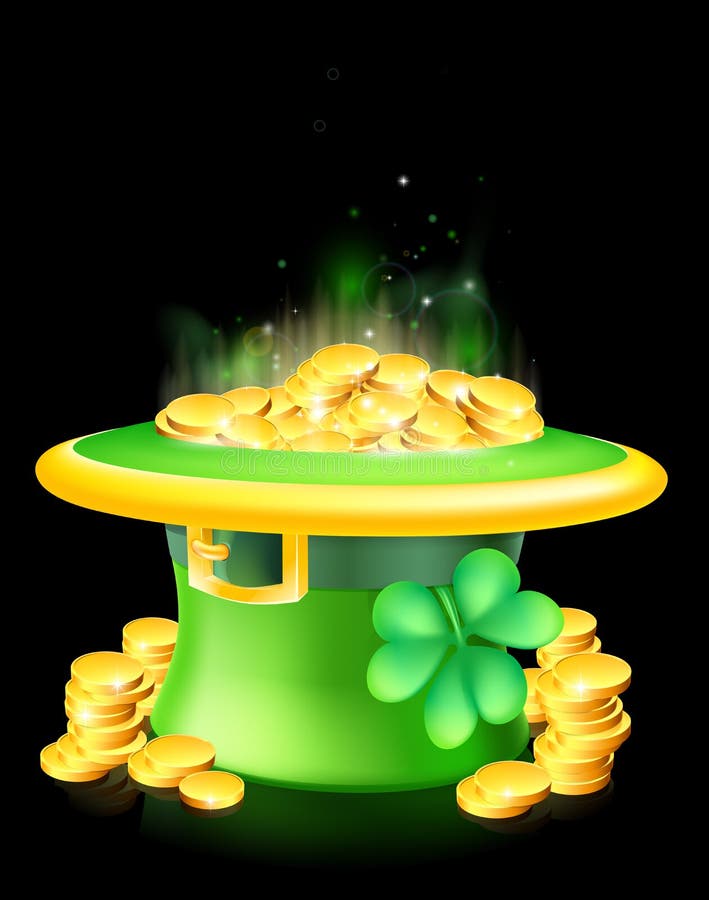 Cappello del leprechaun in pieno di oro illustrazione vettoriale Cappello del leprechaun in pieno di oro illustrazione vettoriale