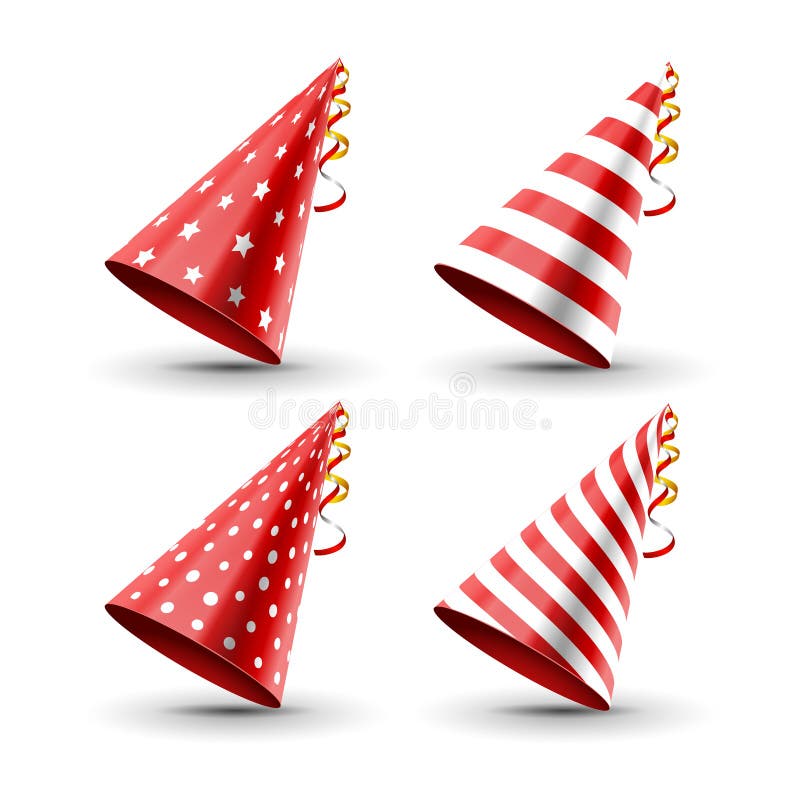 Cappello del partito messo su un bianco Insieme del cappello di compleanno Decorazione di divertimento di vettore Costume variopi royalty illustrazione gratis