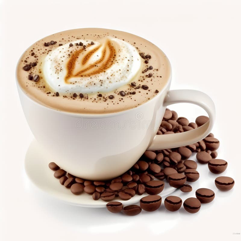 Cappuccino with Coffee Beans. Generative AI Stock Illustration