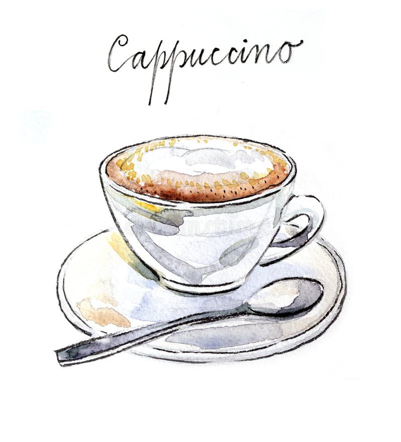 Aquarela café cappuccino ilustração stock