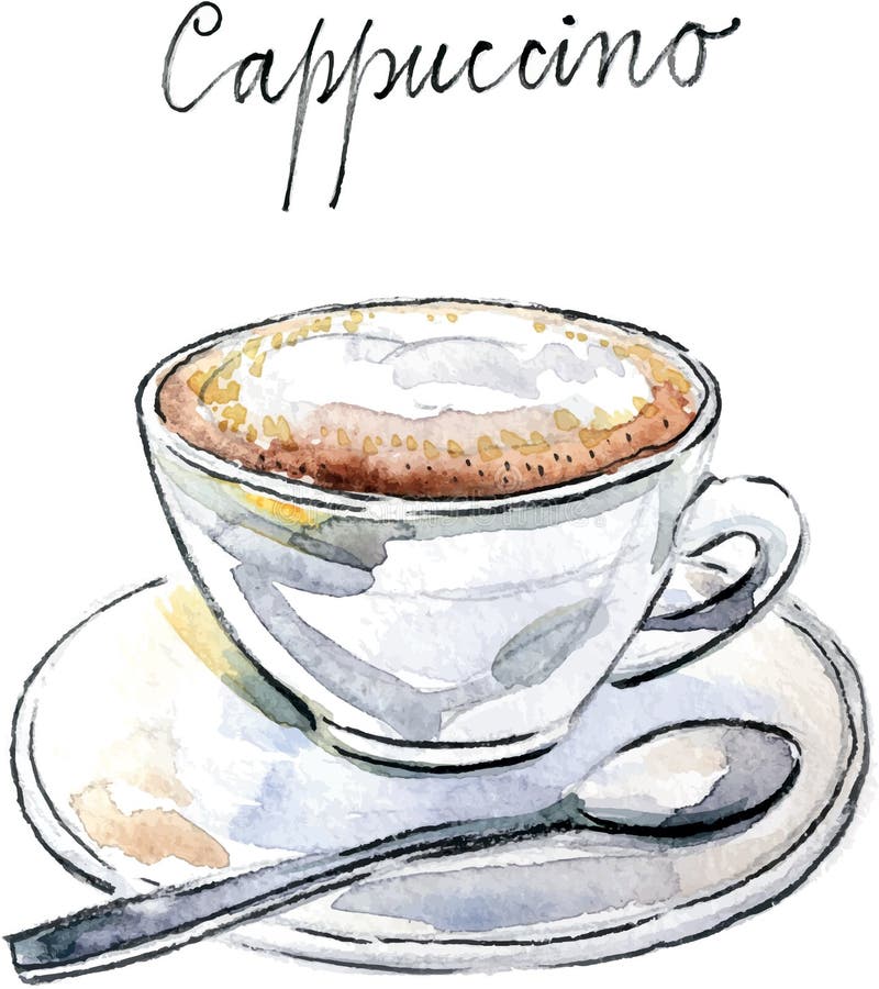 Aquarela vetor café cappuccino ilustração stock
