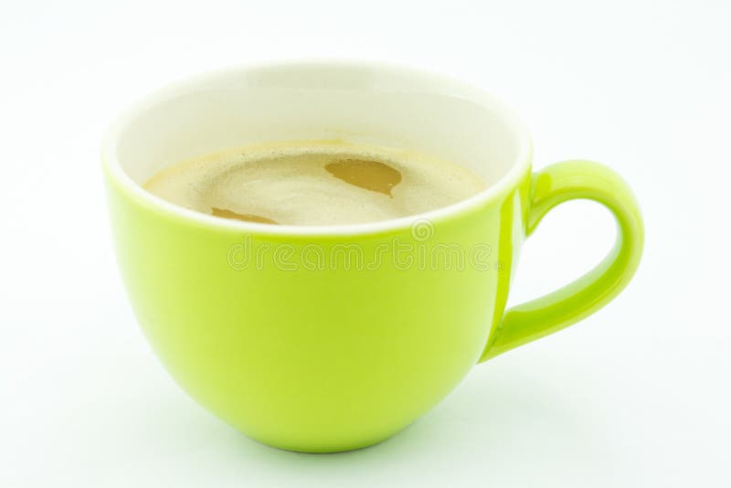 Cappuccino do café no copo verde no branco foto de stock royalty free Cappuccino do café no copo verde no branco foto de stock royalty free