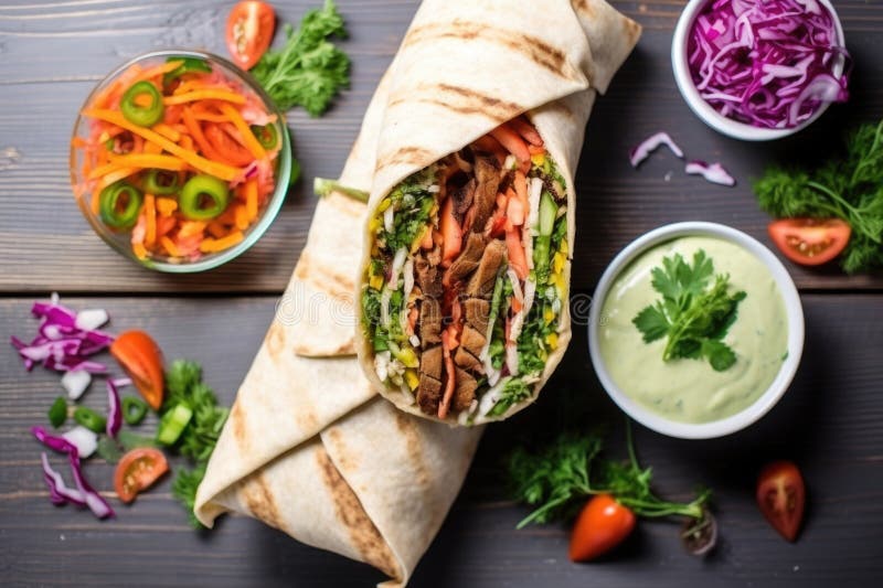 Cappuccio di shawarma con ingredienti che la circondano illustrazione vettoriale