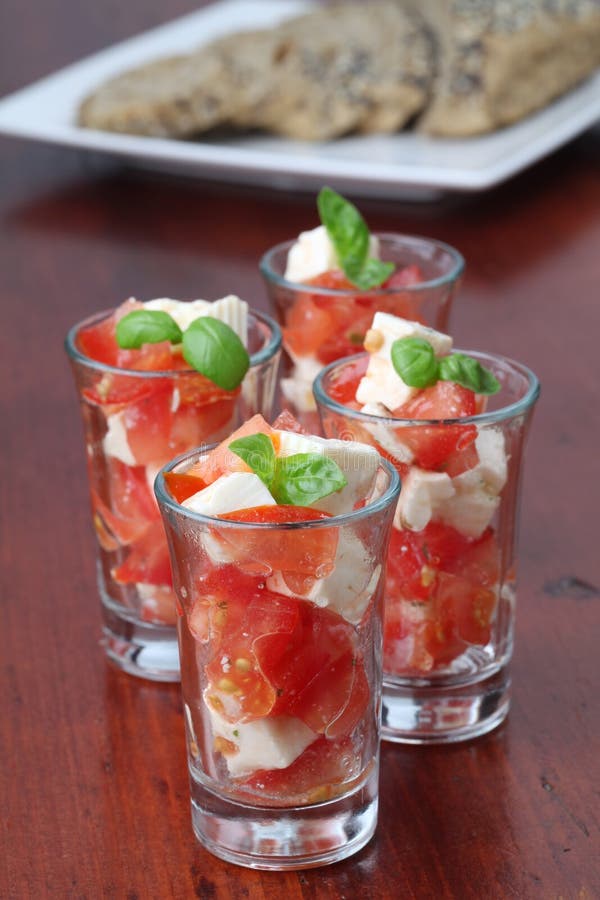 Caprese Appetizers; Mini Mozzarella, Cherry Tomato and Basil Stock
