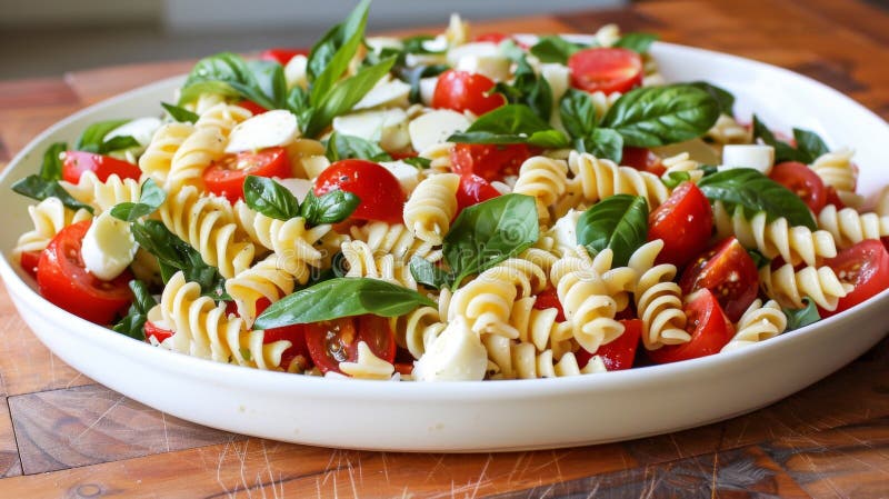 Caprese Pasta Salad. Pasta Salad with Tomatoes, Mozzarella, and Basil