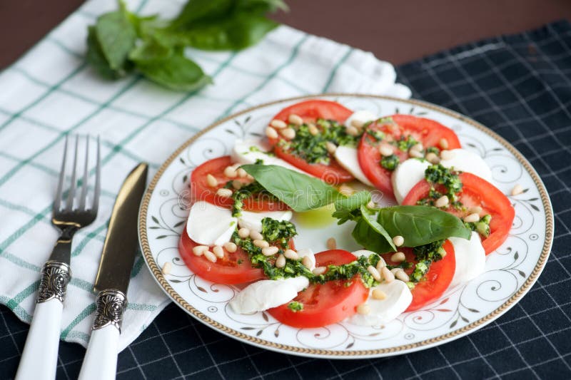 Caprese Salad with Pine Nuts Stock Photo Image of dinner, italian