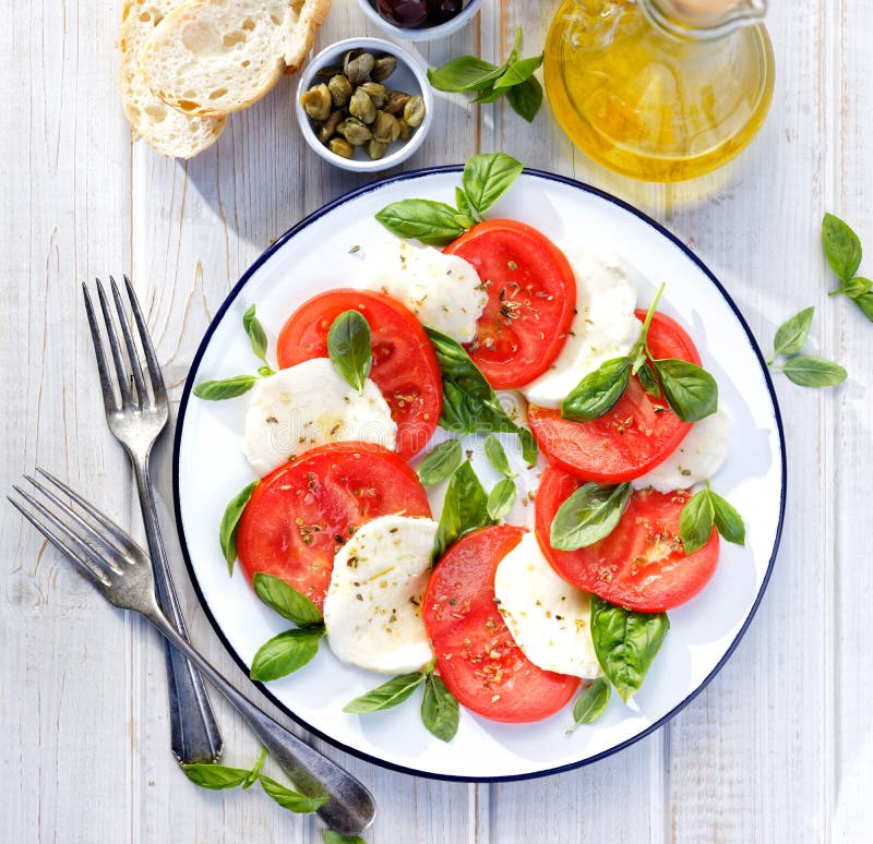 Caprese Salad on a White Plate Stock Image - Image of lunch, brunch ...