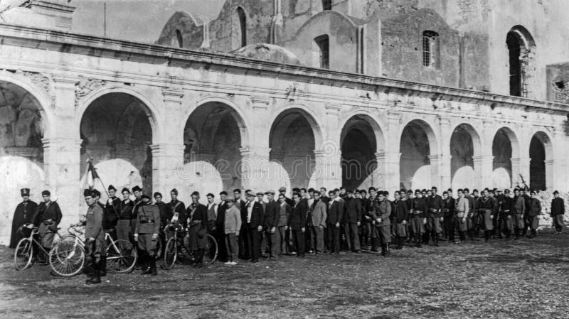 Capri, Italy, 1931 - Young people from Capri await their turn in the Charterhouse during the Fascist day