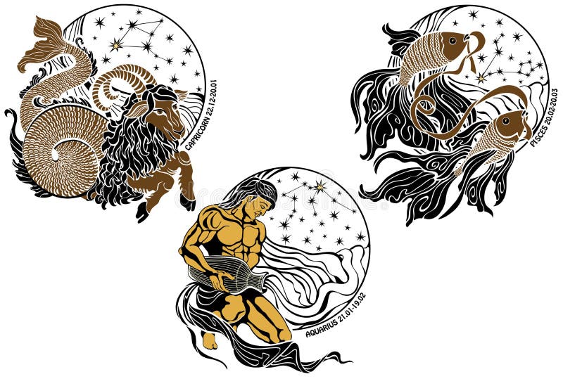 Capricorn,Aquarius,Pisces and the zodiac sign