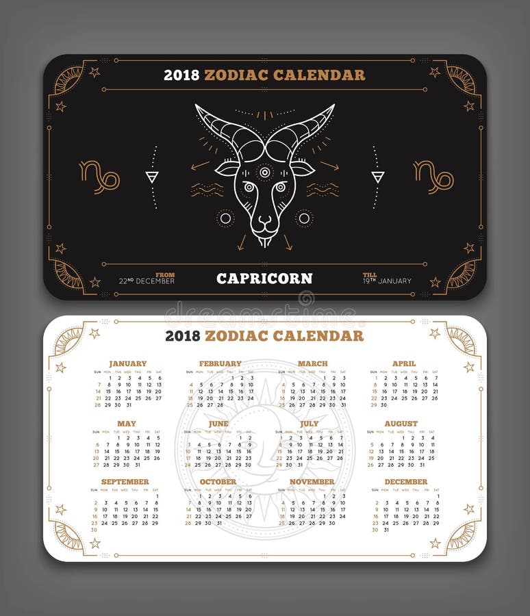 Capricorn 2018 Year Zodiac Calendar Pocket Size Vertical Layout Stock ...