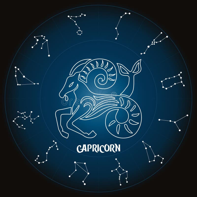 Capricorn Zodiac Sign in Astrological Circle with Zodiac Constellations ...