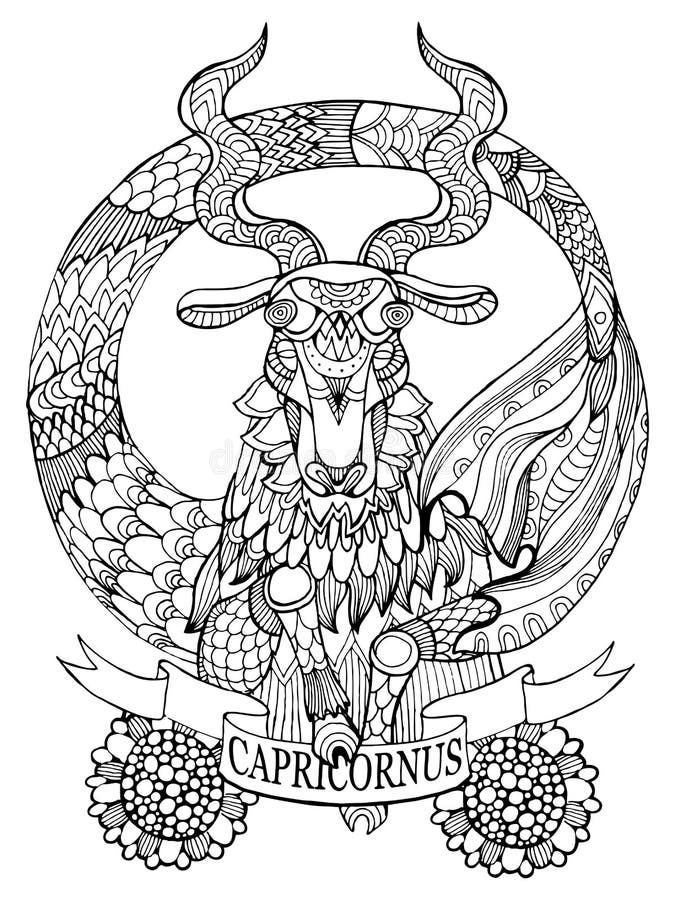 Download Capricorn Zodiac Sign Coloring Book Vector Stock Vector - Illustration of horns, doodle: 87668190