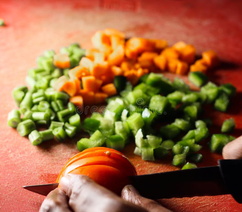 Capsicum Tomatoes and Carrot Cut into Small Pieces,finely Chopped ...