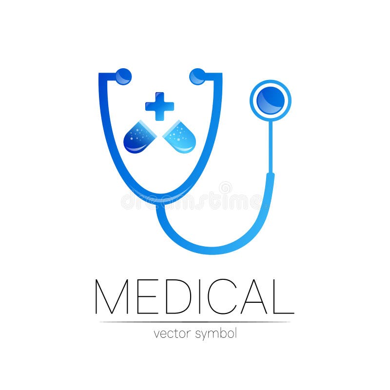 Capsula de stetoscop traversează logotipul vectorului în culoarea albastră. simbolul medical al spitalului medical și royalty free illustration