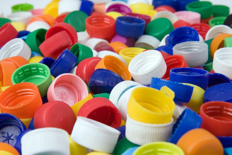 A lot of plastic bottle caps. A lot of plastic bottle caps