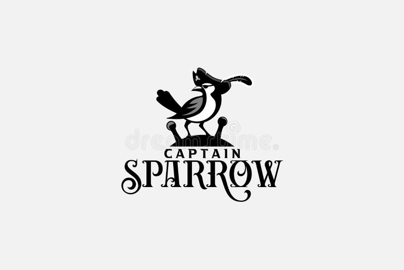 Captain sparrow logo with a sparrow wearing pirate hat and eye patch as the icon or mascot