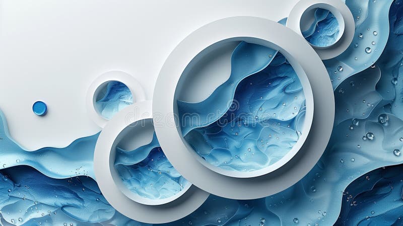 Abstract Design Featuring Flowing Blue Waves and Circular Cutouts Against a Light Background royalty free stock photos