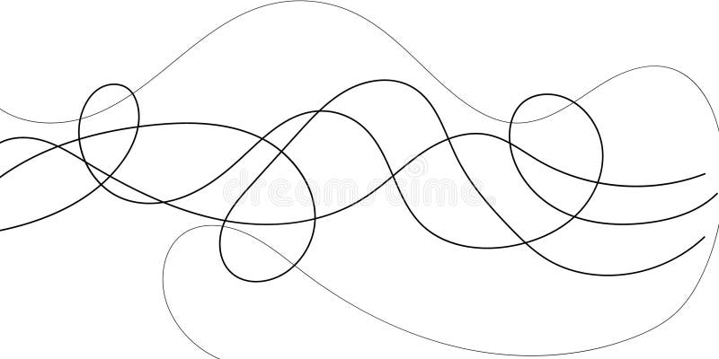 A captivating abstract image featuring a dynamic arrangement of intertwined, flowing black lines against a white background stock illustration