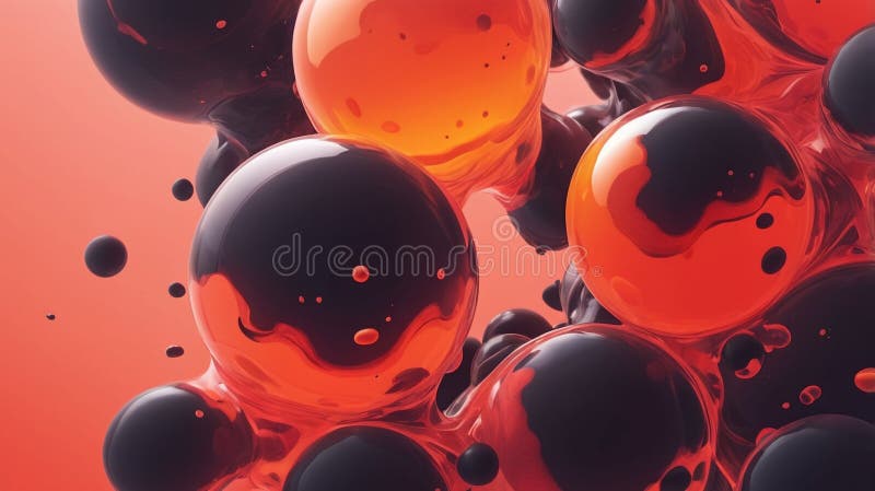 Abstract rendering of orange and black spheres with reflective surfaces in a cluster formation royalty free illustration