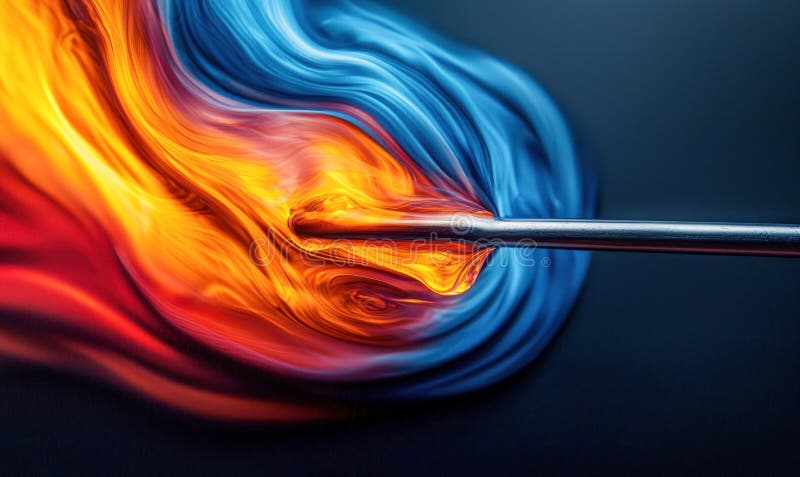 A captivating abstract rendering featuring dynamic energy and flowing forms, divided by a central rod. royalty free illustration