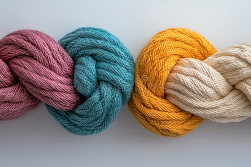 A captivating arrangement of intertwined friendship bracelet threads creates a striking image set against a pristine royalty free stock image