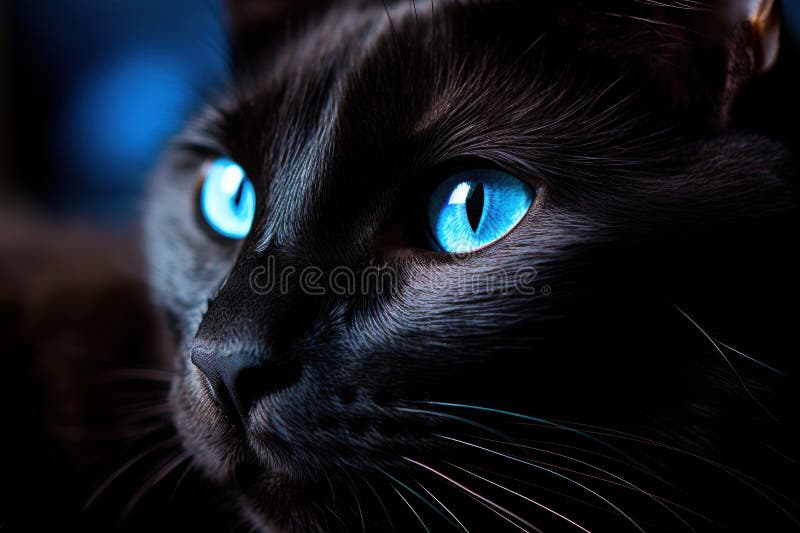 Captivating Black Cat Blue Eyes. Generate Ai Stock Image Image of