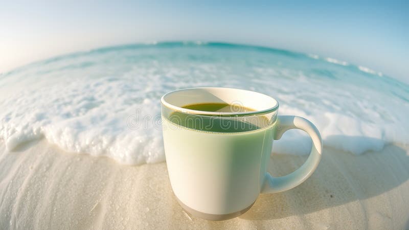 Emerald Green Coffee Mug Minimalist Design with Water Fade and FishEye Lens Effect A Stunning Photograph for royalty free illustration