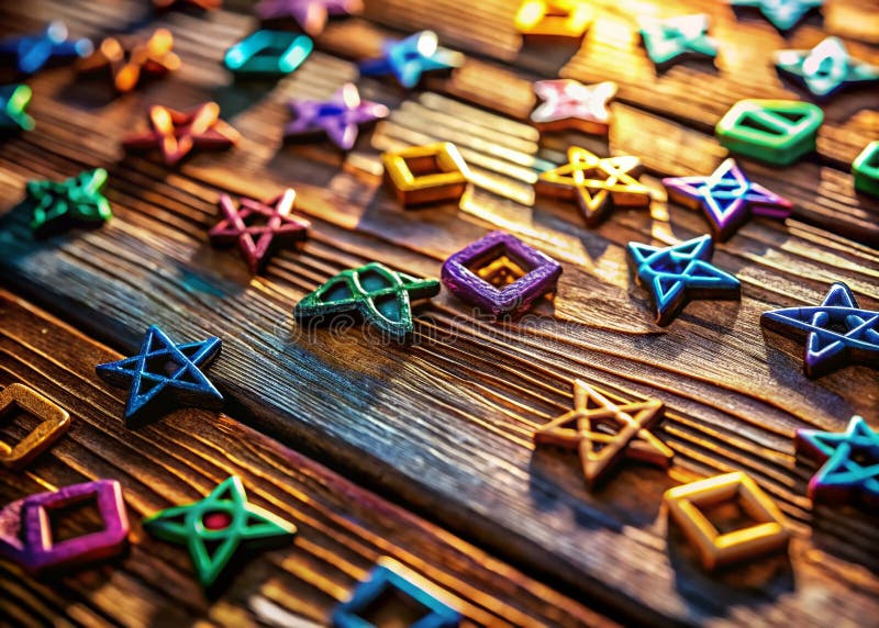 Intriguing Alpha Symbol Set CloseUp on Rustic Wooden Table Unveiling the Power of Symbolic Representation stock illustration