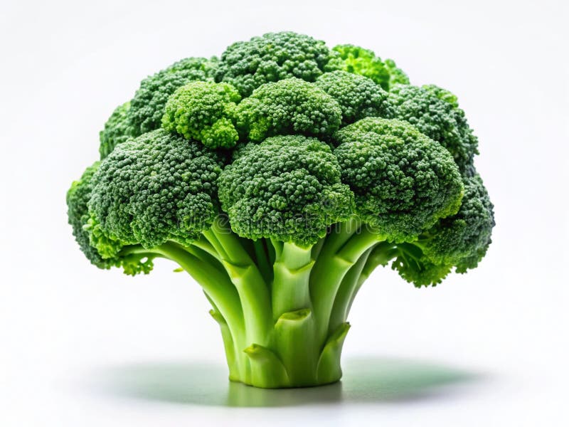 Fresh Single Broccoli Floret A CloseUp of Nutritional Goodness on a White Background stock illustration