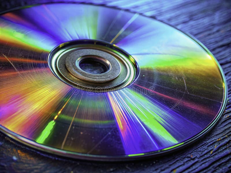 A Detailed CloseUp Exploration of a Scratched DVD Disc Unveiling the Impact of Wear and Tear on Optical stock illustration