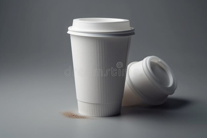 Ai Generative White paper coffee cup mockup on grey background. 3D rendering vector illustration