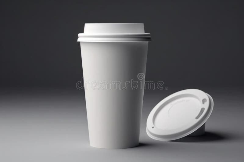 Ai Generative White paper coffee cup mockup on grey background. 3D rendering vector illustration