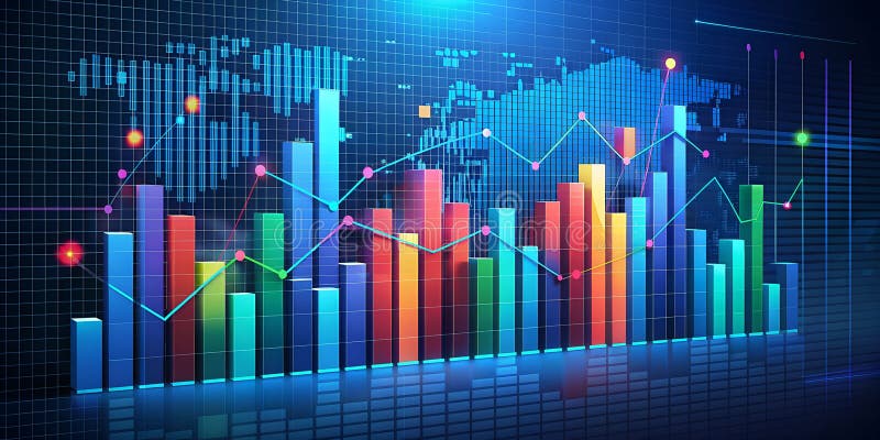 Captivating Data Visualizations Colorful Charts and Graphs on a Dark Blue Background for Stunning Presentations and royalty free illustration
