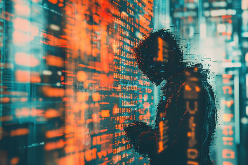 Futuristic AI-Powered Digital Display with Intricate Patterns and Human Silhouette royalty free stock photos