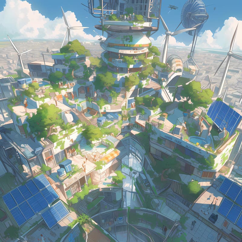 The Future of Eco-Sustainability: Skyline Cityscape stock illustration