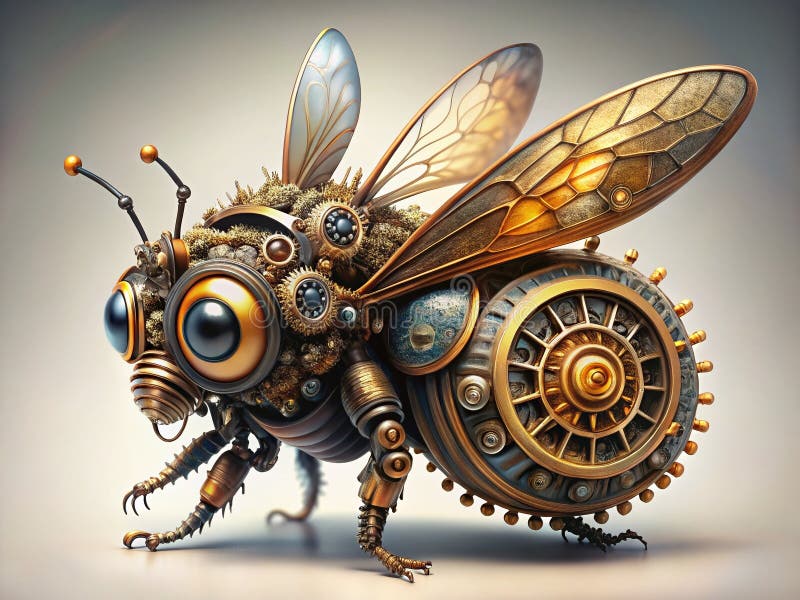 Intricate Gearwork and Detailed Design A Steampunk Bee Robot Digital Illustration royalty free illustration