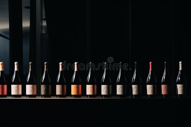 Un afișaj captivant de sticle de vin rafinate în vitrina unui magazin de vinuri fine vector illustration