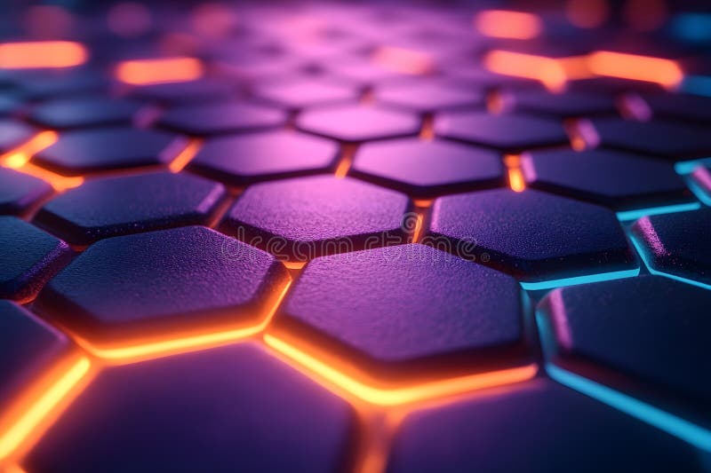 Futuristic Neon Hexagonal Pattern - Vibrant Technology Design for Digital Graphics Generative AI stock illustration