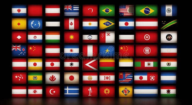 Global Flags Display: A World of Nations United stock illustration