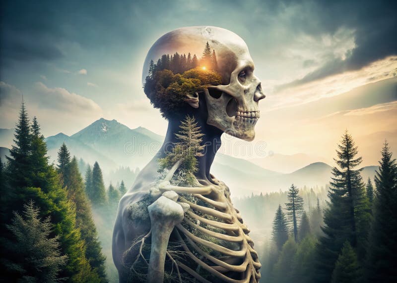 Captivating Double Exposure Human Skeleton Silhouettes an Artistic ...