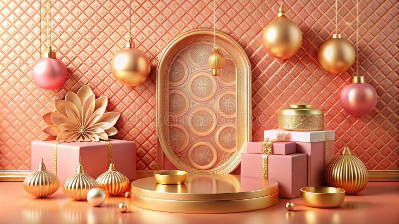 Elegant Pastel Pink 3D Product Display on Antique Wallpaper A Luxury Branding Flat Lay for HighEnd Products vector illustration